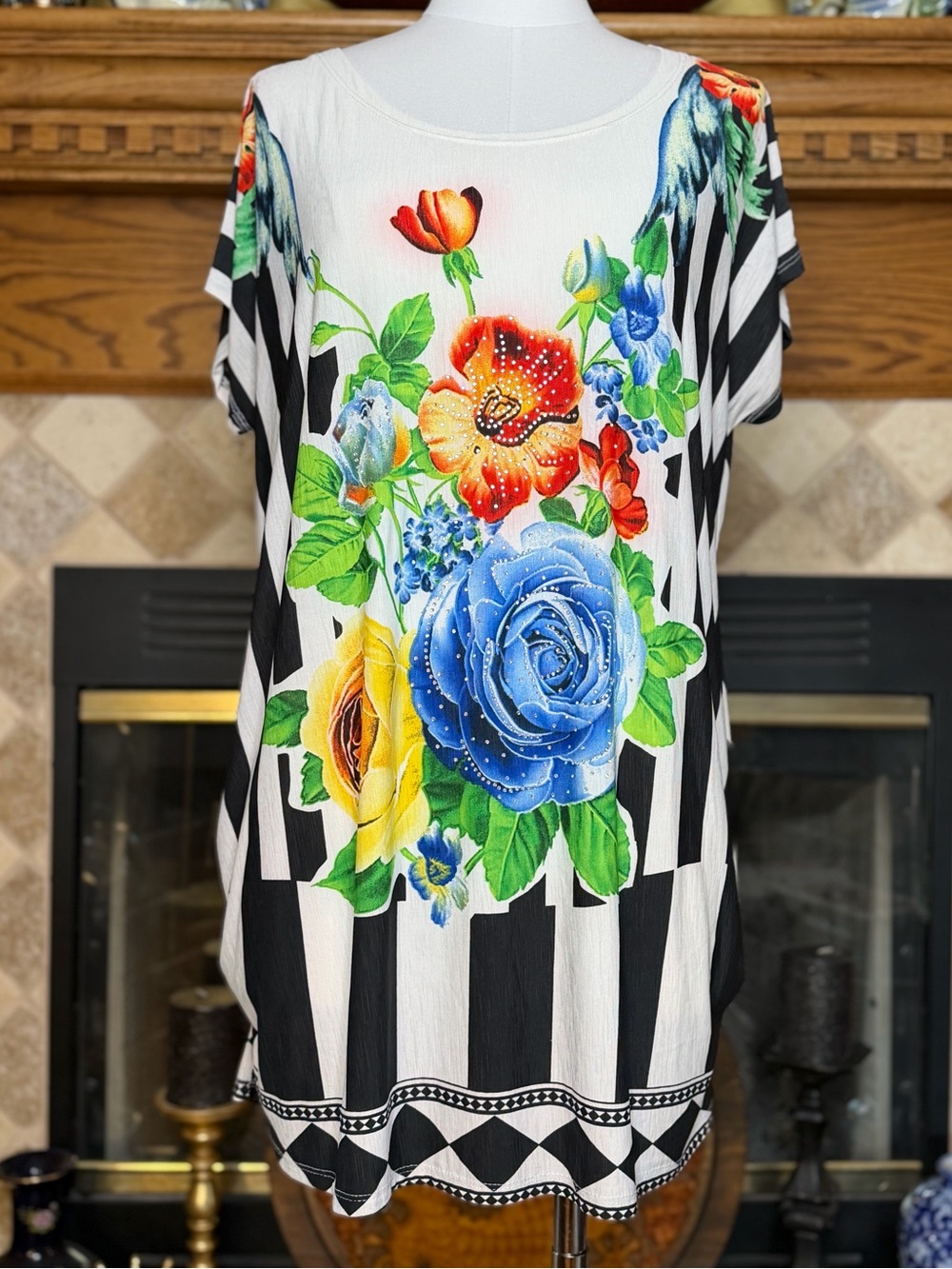 Gabriel Ye Women's Floral Stripe Tunic Top - Floral Multicolor Women’s M/L - Picture 11 of 13